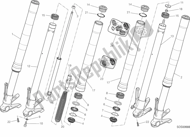 All parts for the Front Fork of the Ducati Hypermotard USA 821 2013